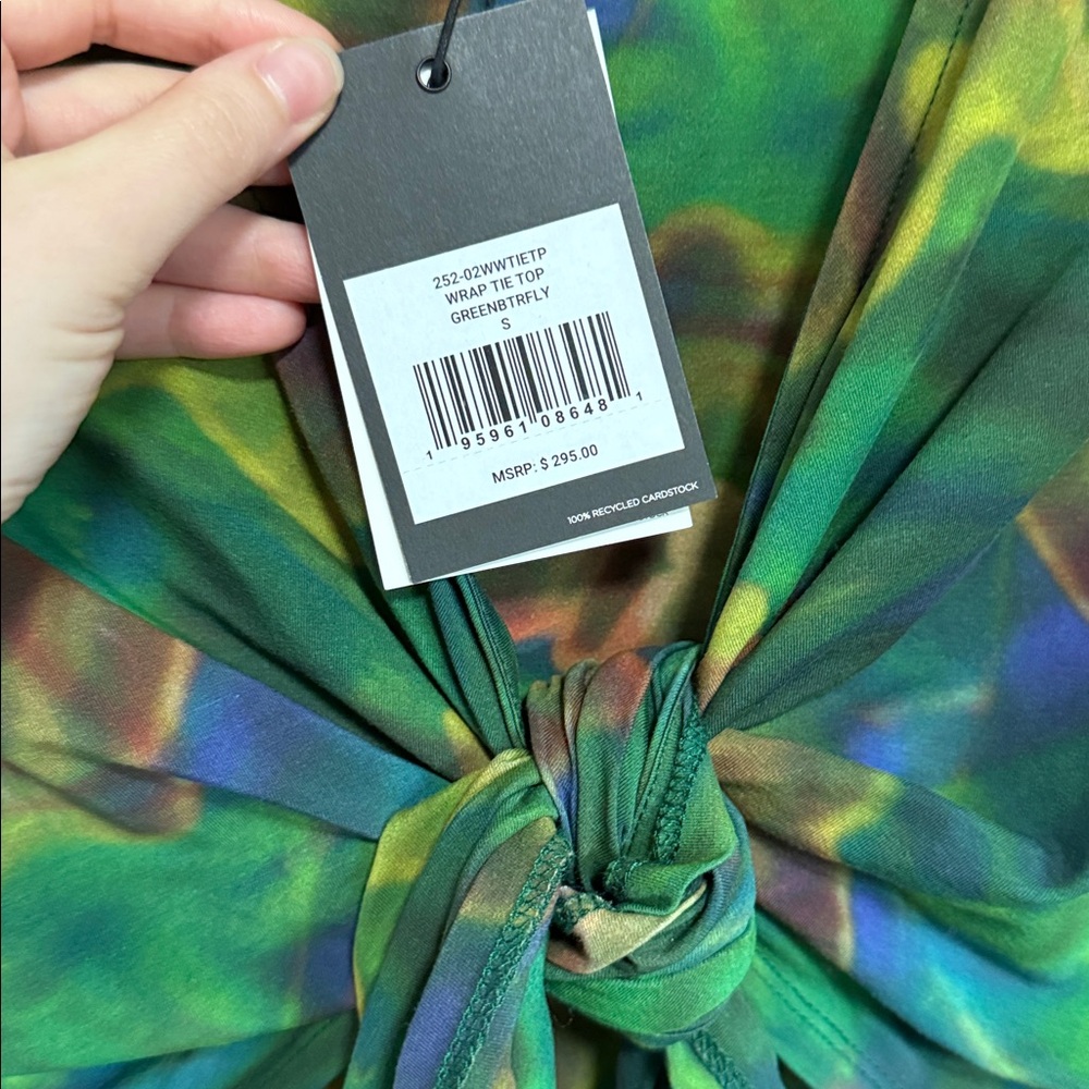 Re/Done x Pam Anderson Wrap Tie Top - Green Butterfly - Picture 6 of 8